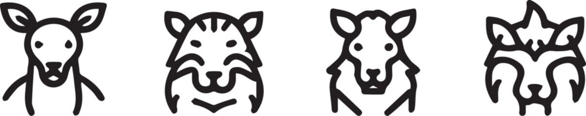 Set animal icons line style vector