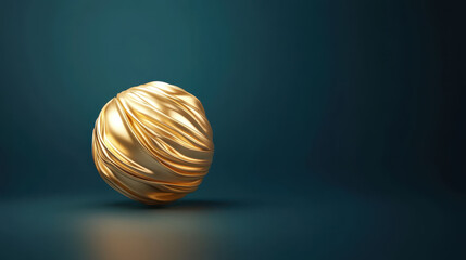 metallic gold 3D object with soft glow, shimmering elegantly against dark background, creates captivating visual effect