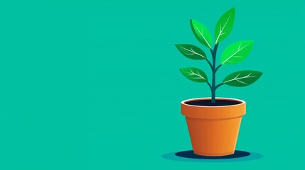 A green plant with vibrant leaves in a brown pot on a bright background.