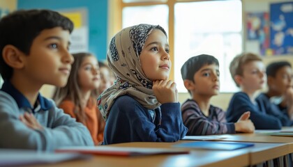 Fototapeta premium Children Listening and Learning in School Classroom