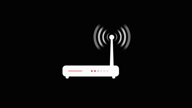  Router with antennas emitting wireless signal. Suitable for technology, internet, networking concepts in design, web, technology publications icon motion . router modem, connections, signal, icon
