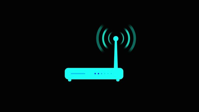  Router with antennas emitting wireless signal. Suitable for technology, internet, networking concepts in design, web, technology publications icon motion . router modem, connections, signal, icon