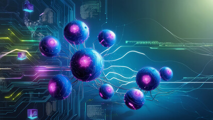Digital backdround ideal for technological operations, neural networks, AI, data transmission and encryption, digital archives, audio and visual representations, scientific research