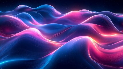Obraz premium Abstract Swirling Digital Landscape with Glowing Pink and Blue Hues