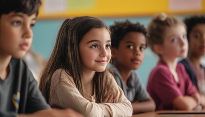 Fototapeta premium Children Listening and Learning in School Classroom