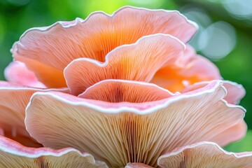 A detailed close-up of a medicinal mushroom like reishi or lion’s mane, with vibrant textures and earthy tones, growing in a serene forest setting