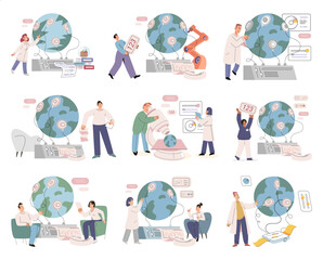 Scientific experiment. Vector illustration. Experts in their fields provide valuable insights and expertise in scientific research Research is systematic process inquiry and investigation in field