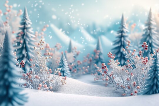 A paper cut of a snowy landscape with trees and mountains