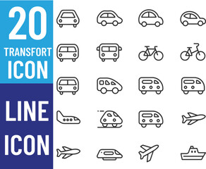 transportation icon vector art set, editable icon set, bus, airline, cycle, boat and more 