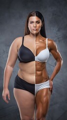 Before and after weight transformation fitness woman body change comparison