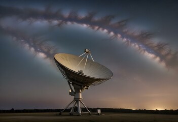 A large satellite dish in space, with the Earth and stars visible in the background