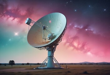 A large satellite dish in space, with the Earth and stars visible in the background