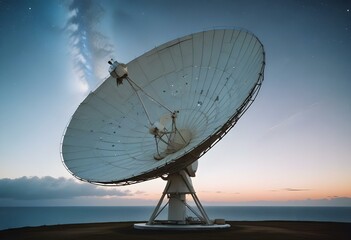 A large satellite dish in space, with the Earth and stars visible in the background
