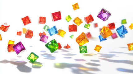 A dynamic shot of game pieces in mid-air, as if they were thrown, captured in freeze-frame against a white background
