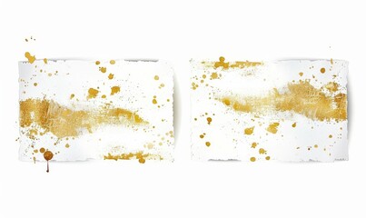White and golden painted grunge stains and lines set, abstract rectangular banners with frame