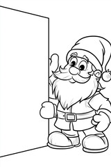 Santa peeking around a corner coloring book