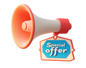Promotional megaphone with a special offer tag displayed creatively