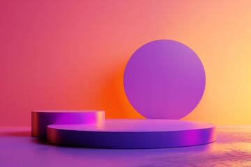 abstract, wavy, trendy, bright background with colorful squares, cubes. 3d render of a violet and purple podium with bright background. product photography. AI Generated	