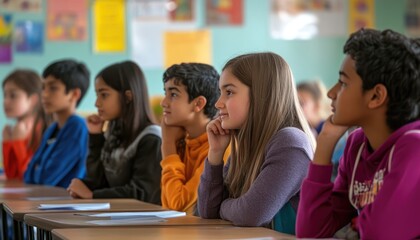 Fototapeta premium Children Listening and Learning in School Classroom