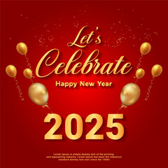  Vector New Year 2025 Text with Gold Fireworks
