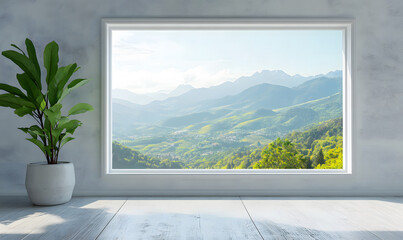 Scenic Landscape Through Modern Window with Natural Light  design