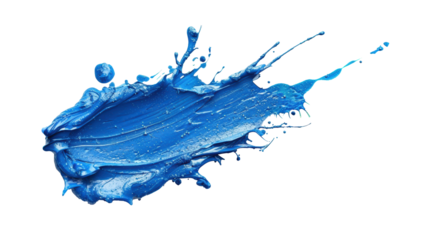 Bright blue paint splash on a clean white background in daylight
