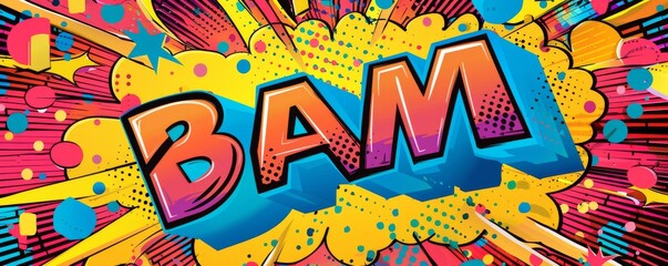 Colorful pop art background with "BAM" inside. Comic book style, Dynamic patterns, Bright vector