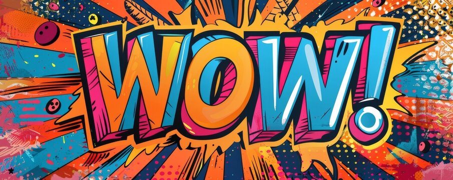 Fun pop art background featuring "WOW!" Bold patterns, Dynamic visuals, Bright vector
