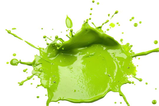 Green paint splatter on white, showing dynamic motion