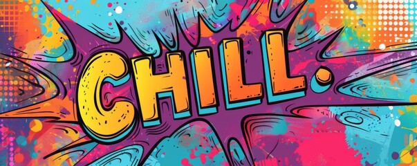 Animated pop art background featuring "CHILL." Retro elements, Comic book feel, Colorful vector