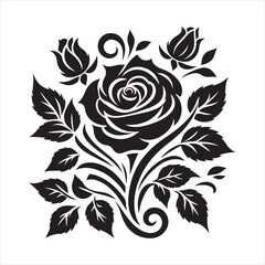 Rose design silhouette on white background
