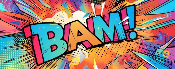 Colorful pop art background with "BAM!" inside. Comic book elements, Dynamic visuals, Bright vector