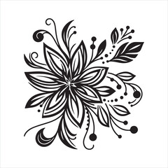 Abstract flower motif, outline silhouette on white background

