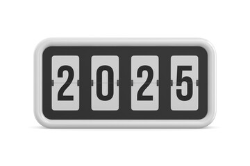Flip black scoreboard 2025 on white background. Isolated 3D illustration