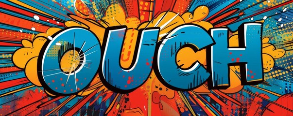 Eye-catching pop art background with "OUCH" inside. Comic book elements, Bold graphics, Bright vector
