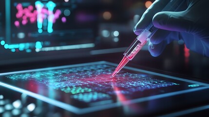 Gloved Hand Using Syringe to Inject Liquid into a Digital Screen