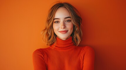 Confident Woman in Orange - Minimalist Portrait on Bold Background