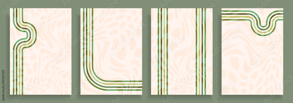 Canvas Prints abstract backgrounds with green wavy stripes. set of natural posters with copy space. empty template