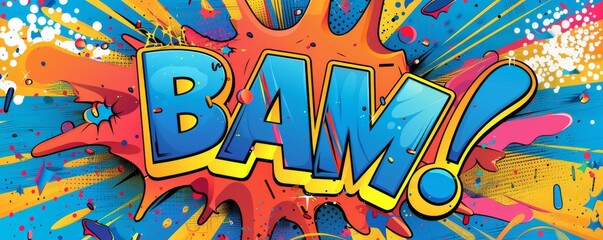 Colorful pop art background with "BAM!" inside. Comic book elements, Dynamic visuals, Bright vector