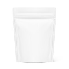 Realistic stand up pouch bag with zip lock mockup with transparent shadow. Front view. Vector illustration isolated on white background. Ready for your design. EPS10.