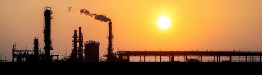 Silhouetted industrial structures against a stunning sunset, showcasing the beauty of industry and nature's harmony.