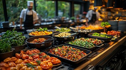Obraz premium Delicious Buffet Food Restaurant Catering Catering Service Fresh Food Healthy Meal Gourmet Catering Food Photography