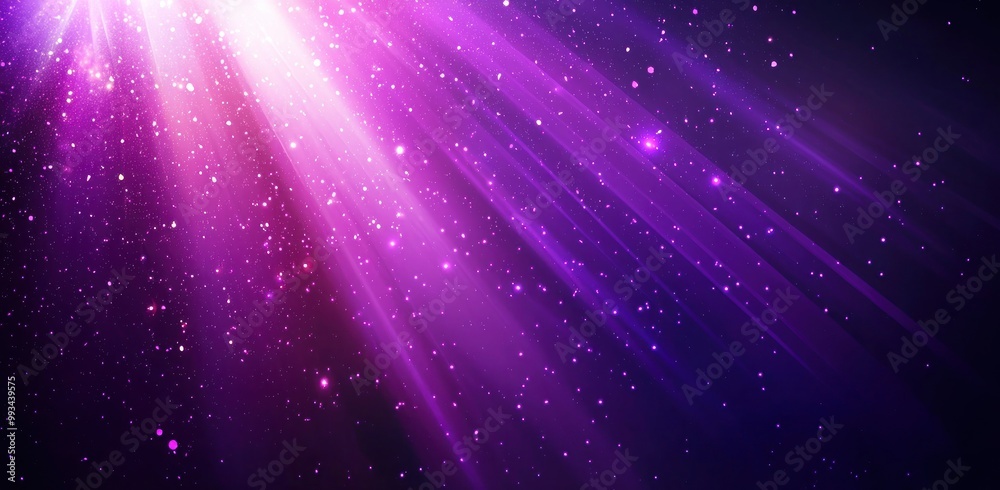 Wall mural radiant purple light beams with sparkling particles on dark background generative ai