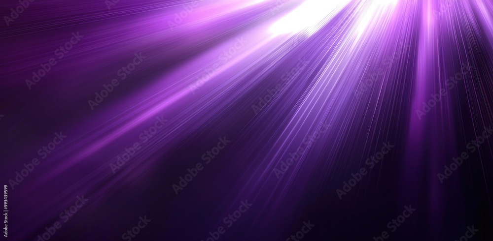 Poster radiant purple light beams with sparkling particles on dark background generative ai
