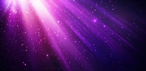 Naklejka premium Radiant purple light beams with sparkling particles on dark background Generative AI