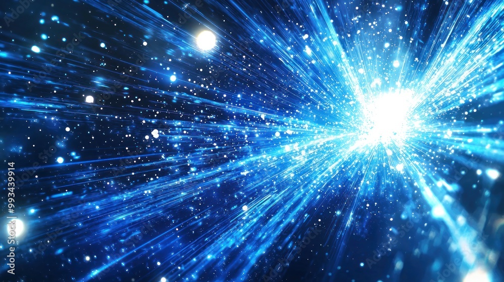 Wall mural abstract burst of blue light rays with glowing particles generative ai