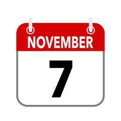 7 November, calendar date icon on white background.