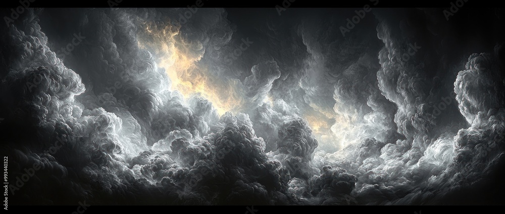 Wall mural dramatic storm clouds with glowing light breaking through creating a powerful and moody atmosphere g