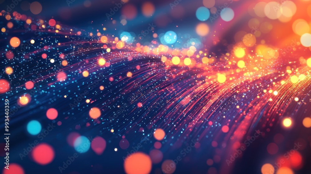 Wall mural abstract glowing bokeh lights with dynamic lines in blue and orange tones generative ai