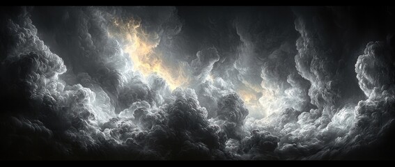 Dramatic storm clouds with glowing light breaking through creating a powerful and moody atmosphere Generative AI